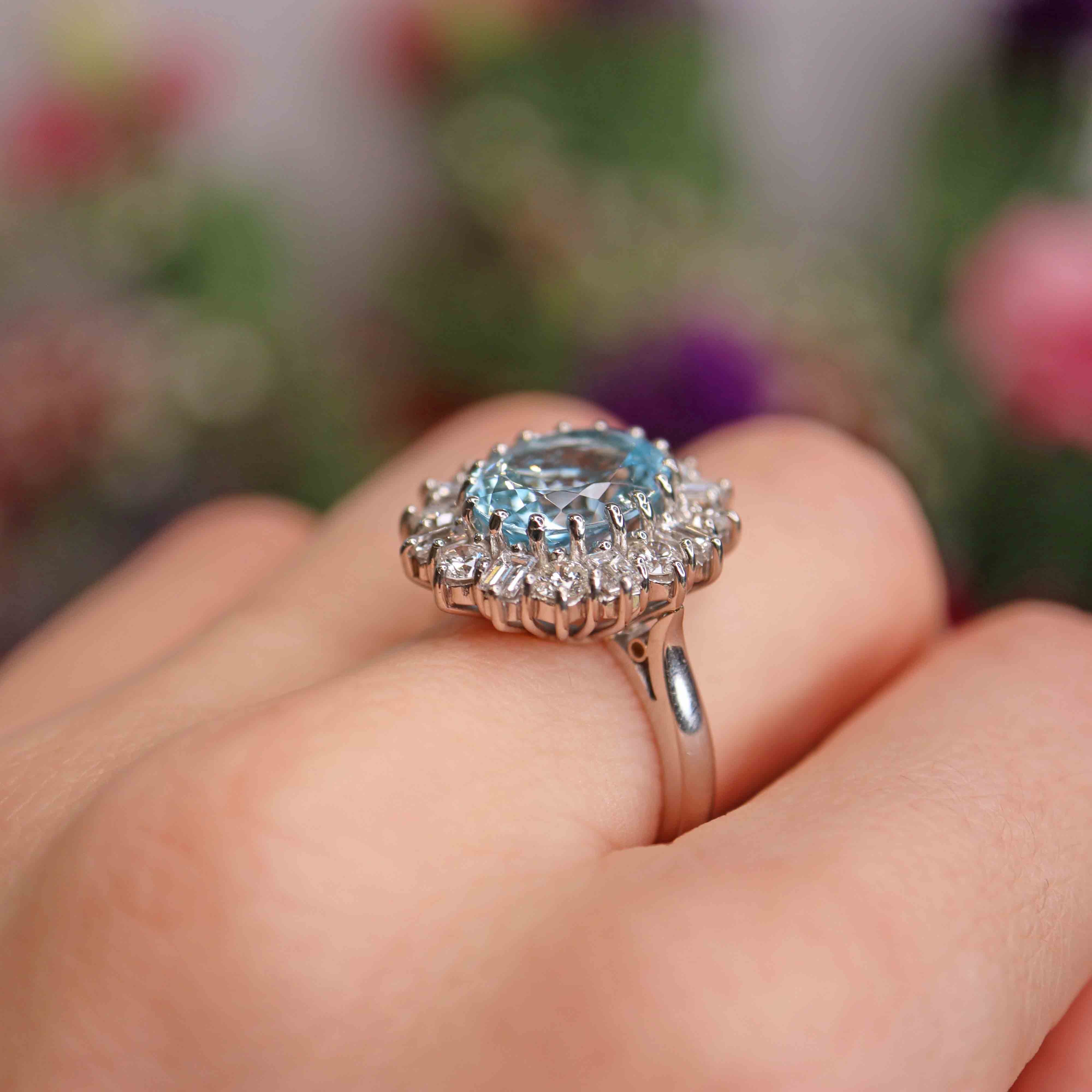 Ellibelle Jewellery Aquamarine & Vari-Cut Diamond Platinum Cluster Ring (3.90cts)