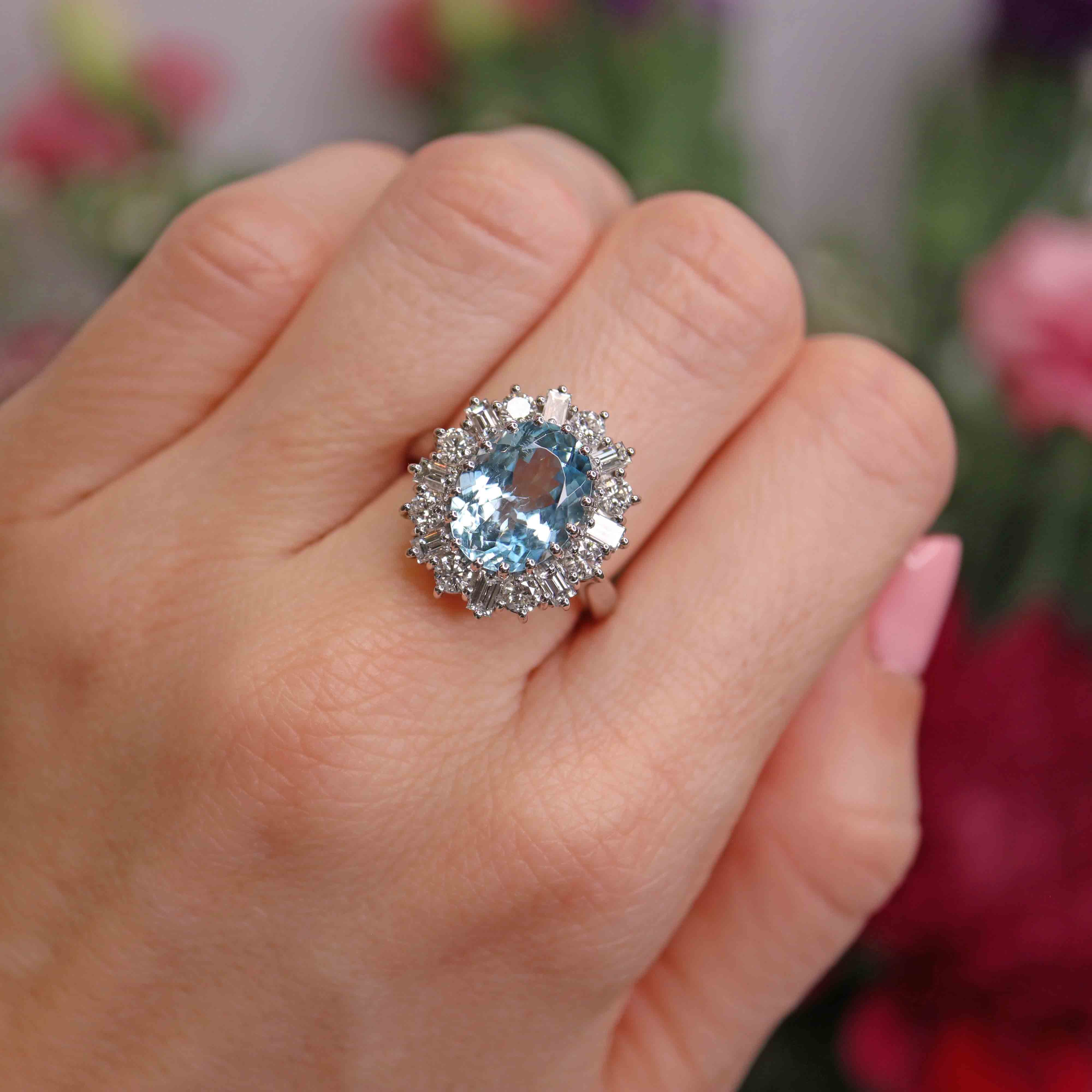 Ellibelle Jewellery Aquamarine & Vari-Cut Diamond Platinum Cluster Ring (3.90cts)