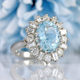 Ellibelle Jewellery Aquamarine & Vari-Cut Diamond Platinum Cluster Ring (3.90cts)