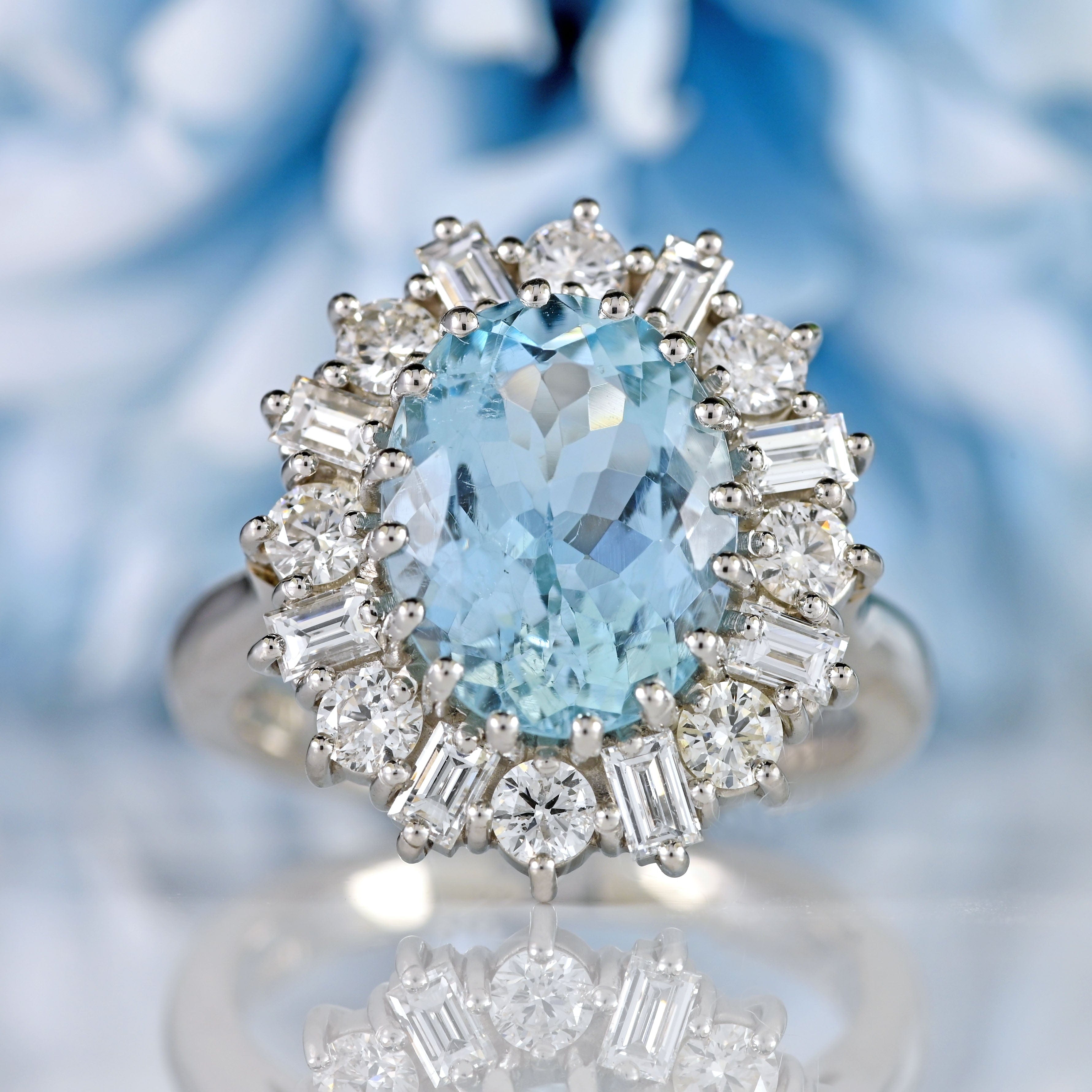 Ellibelle Jewellery Aquamarine & Vari-Cut Diamond Platinum Cluster Ring (3.90cts)