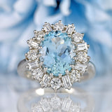 Ellibelle Jewellery Aquamarine & Vari-Cut Diamond Platinum Cluster Ring (3.90cts)