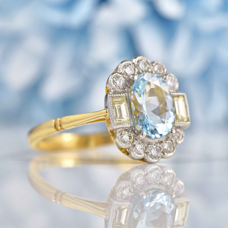 Ellibelle Jewellery Aquamarine & Yellow Diamond 18ct Gold Cluster Ring