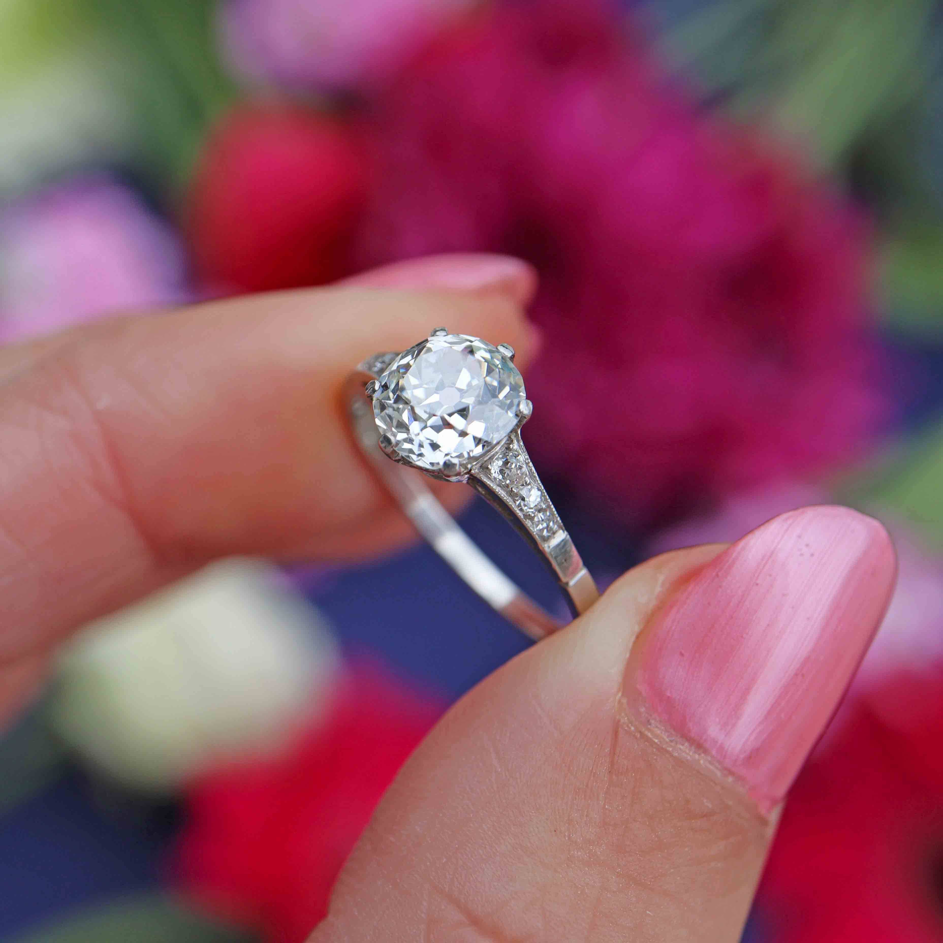 Ellibelle Jewellery Art Deco 1.30 Carat Old European Cut Diamond Platinum Engagement Ring