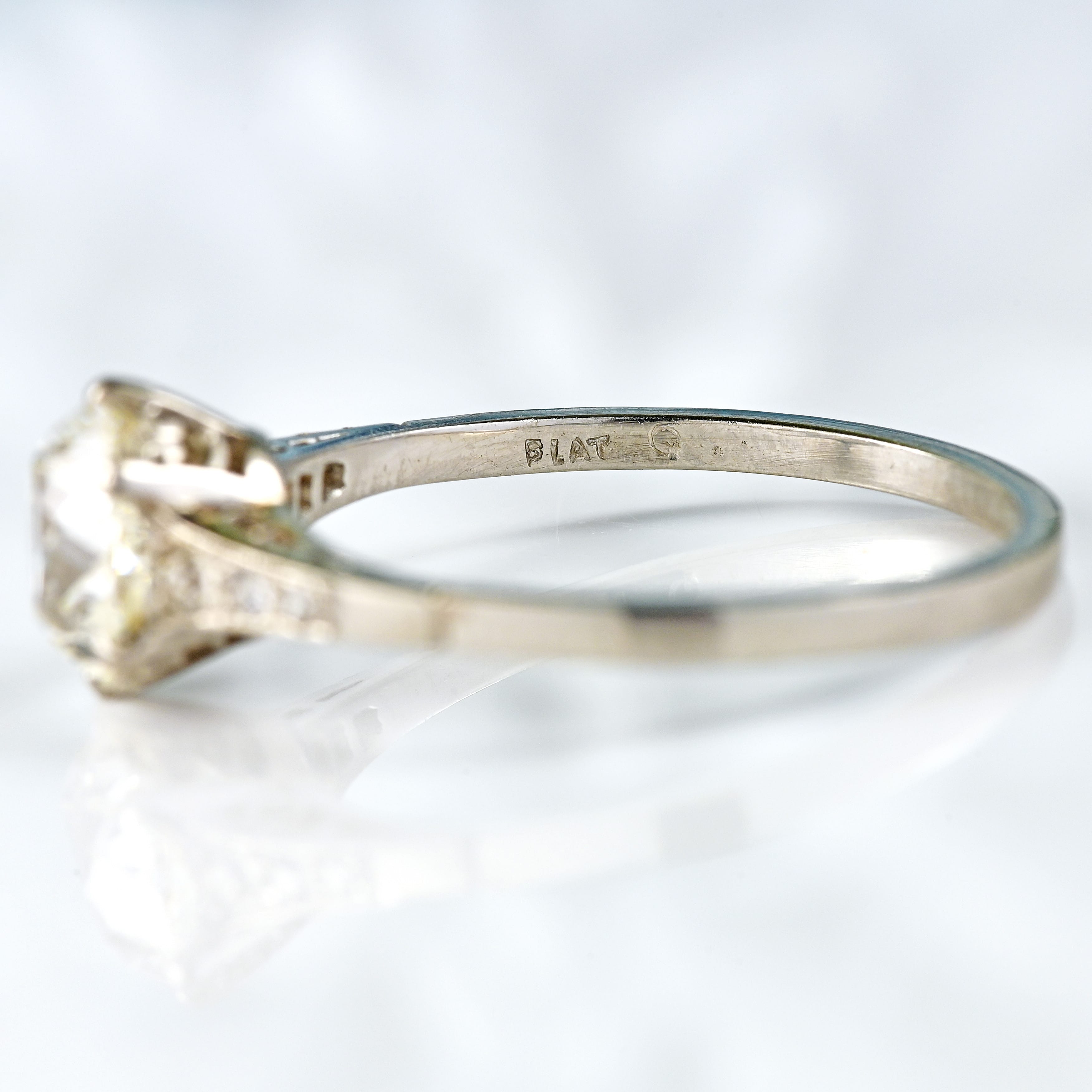 Ellibelle Jewellery Art Deco 1.30 Carat Old European Cut Diamond Platinum Engagement Ring
