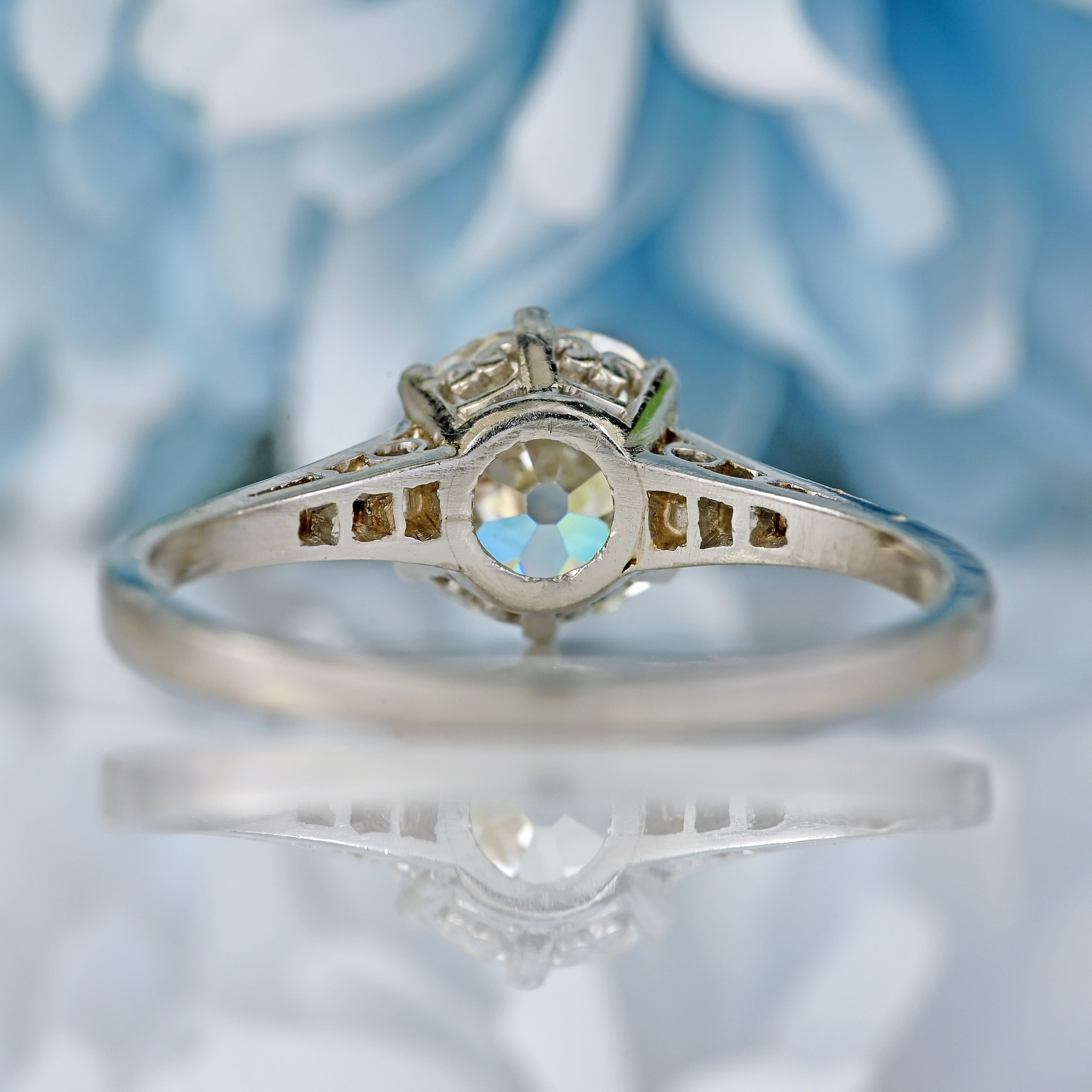 Ellibelle Jewellery Art Deco 1.30 Carat Old European Cut Diamond Platinum Engagement Ring
