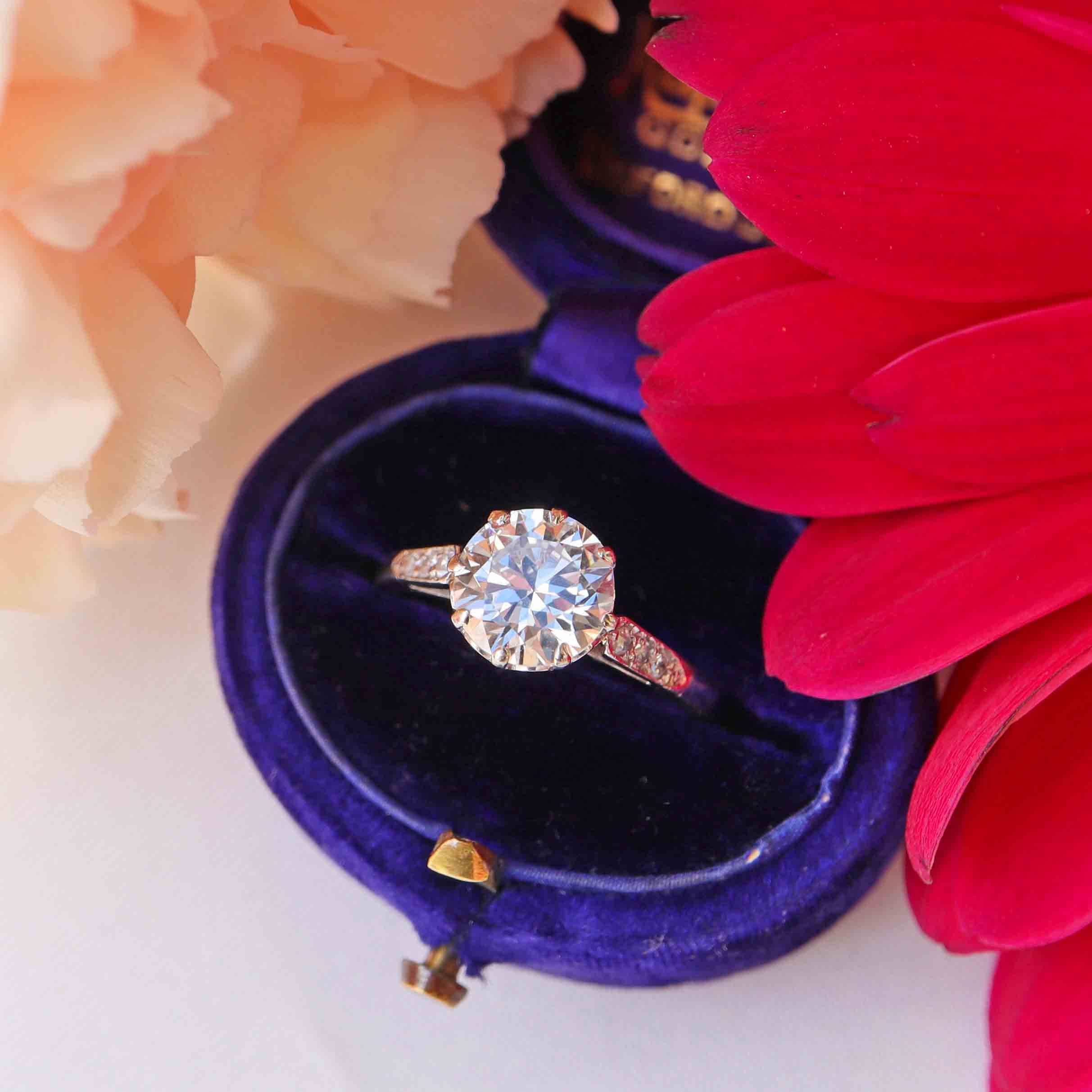Ellibelle Jewellery Art Deco 1.53 Carat Diamond 18ct White Gold Solitaire Engagement Ring