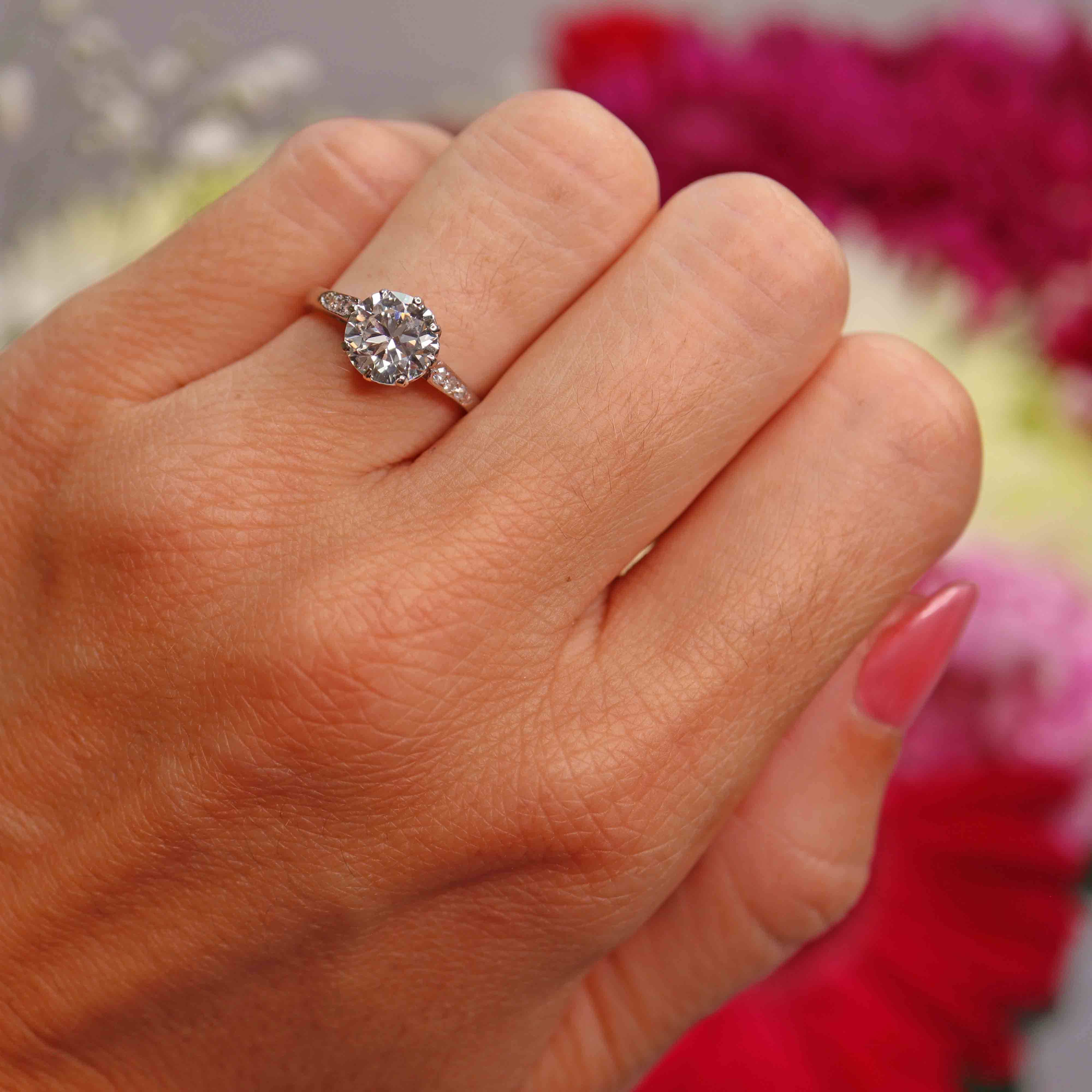 Ellibelle Jewellery Art Deco 1.53 Carat Diamond 18ct White Gold Solitaire Engagement Ring
