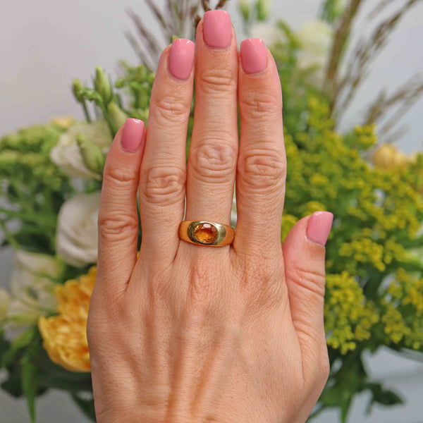 Ellibelle Jewellery Art Deco 18ct Gold Citrine Solitaire Gypsy Ring