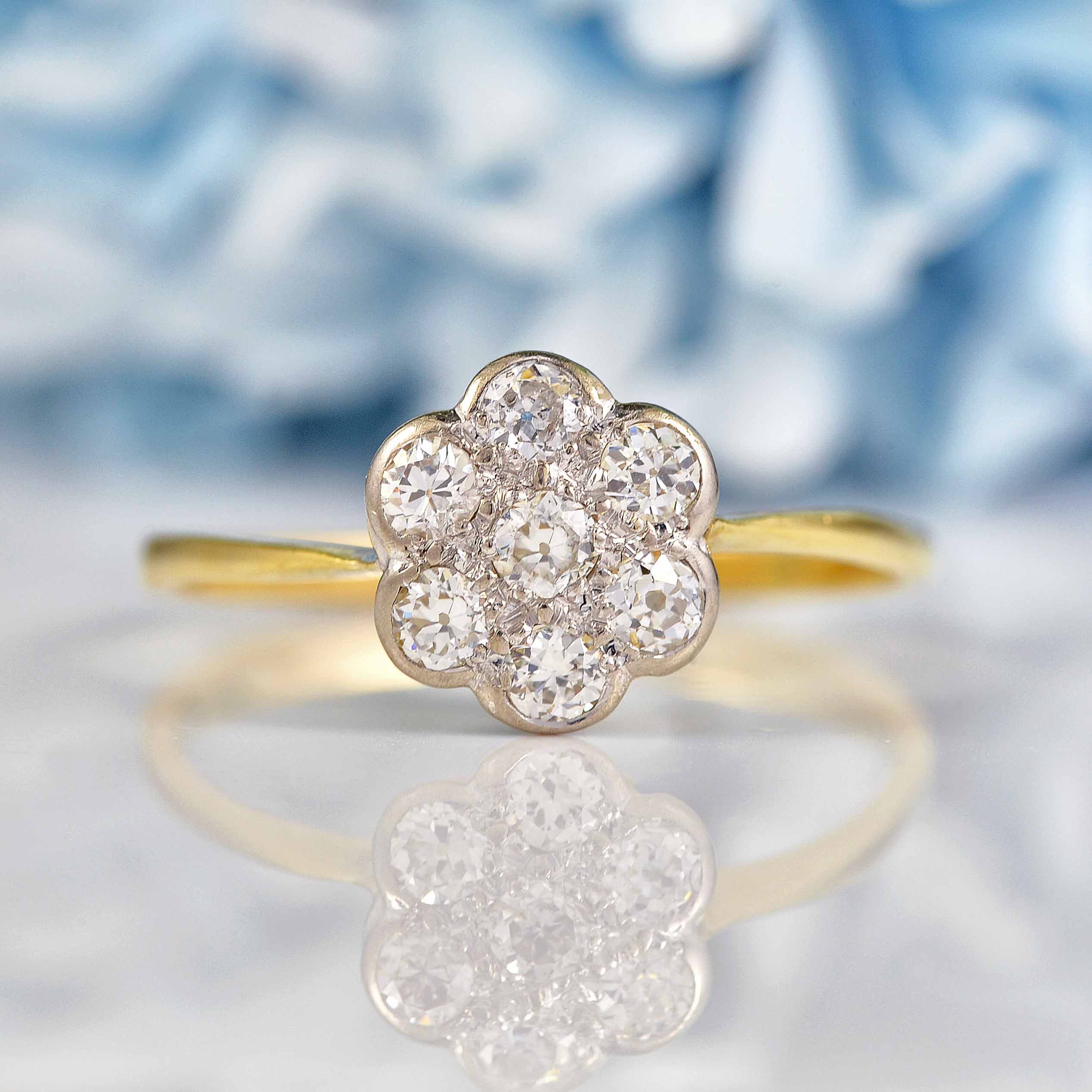 Ellibelle Jewellery Art Deco 18ct Gold & Platinum Diamond Daisy Ring (0.35cts)