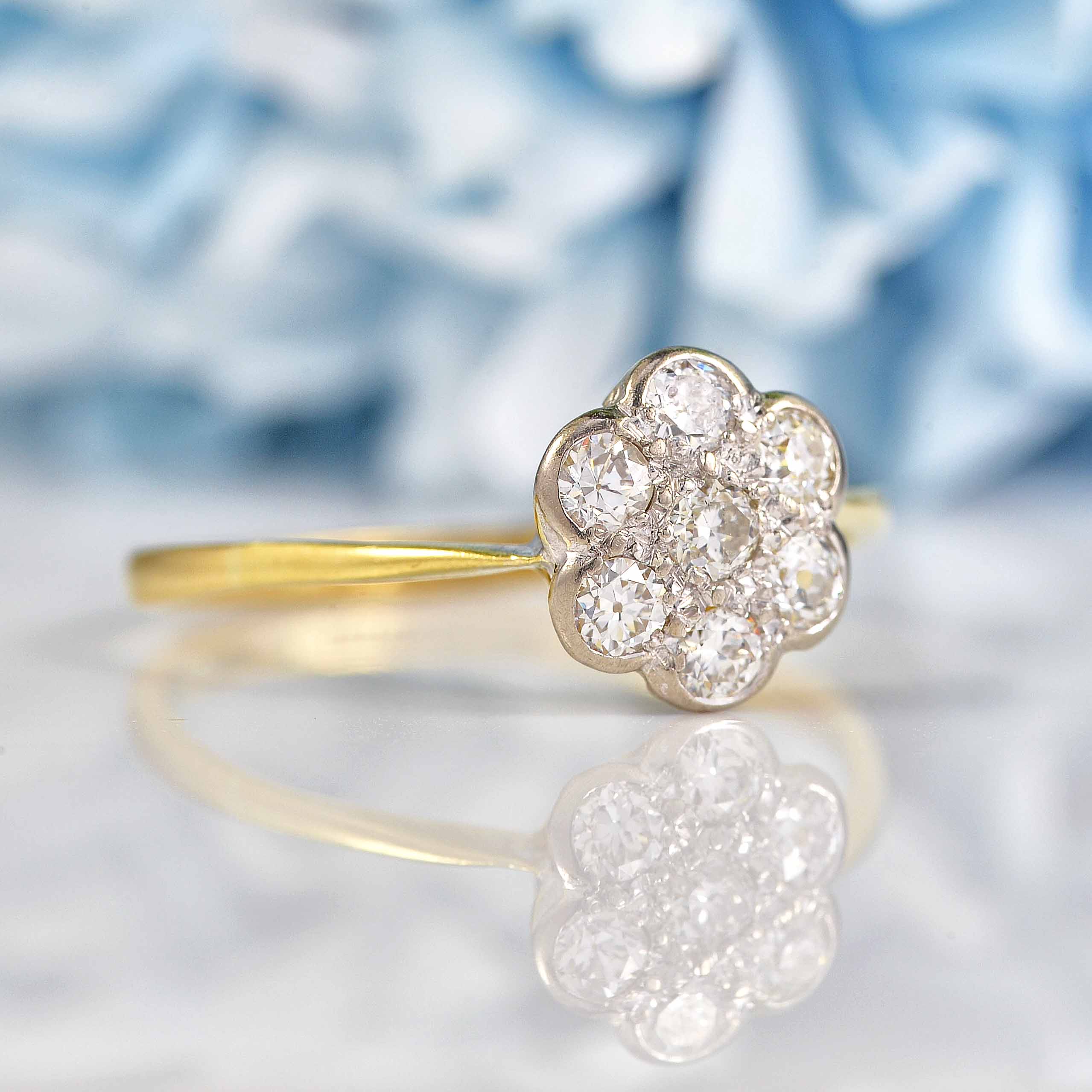 Ellibelle Jewellery Art Deco 18ct Gold & Platinum Diamond Daisy Ring (0.35cts)