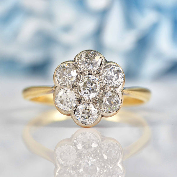 Ellibelle Jewellery Art Deco 18ct Gold & Platinum Diamond Daisy Ring (0.70cts)