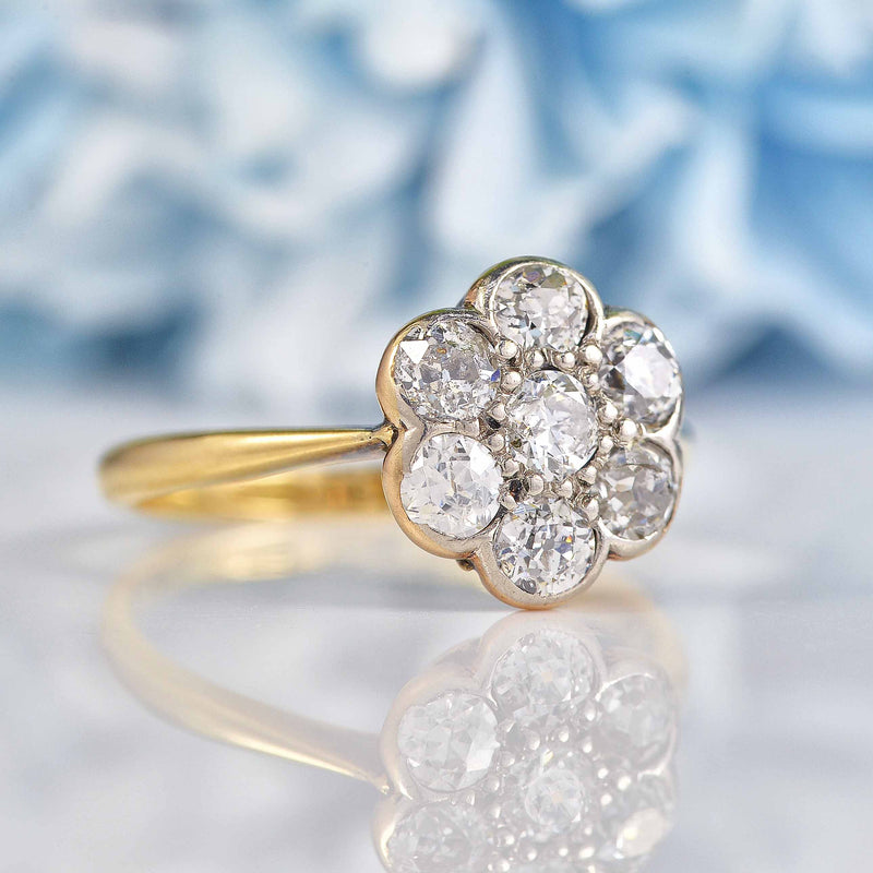 Ellibelle Jewellery Art Deco 18ct Gold & Platinum Diamond Daisy Ring (0.70cts)