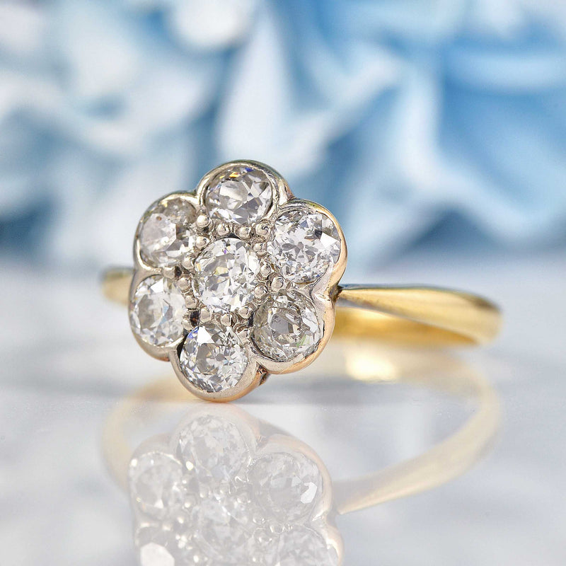 Ellibelle Jewellery Art Deco 18ct Gold & Platinum Diamond Daisy Ring (0.70cts)