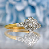 Ellibelle Jewellery Art Deco 18ct Gold Platinum Diamond Daisy Ring