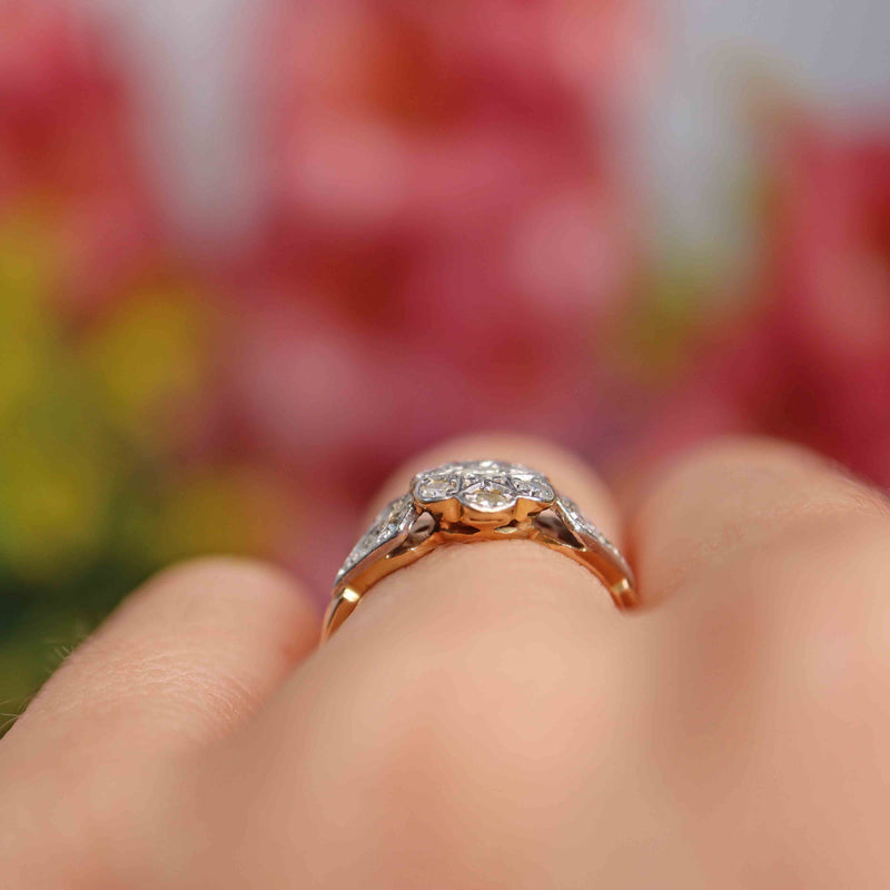 Ellibelle Jewellery Art Deco 18ct Gold & Platinum Diamond Daisy Ring