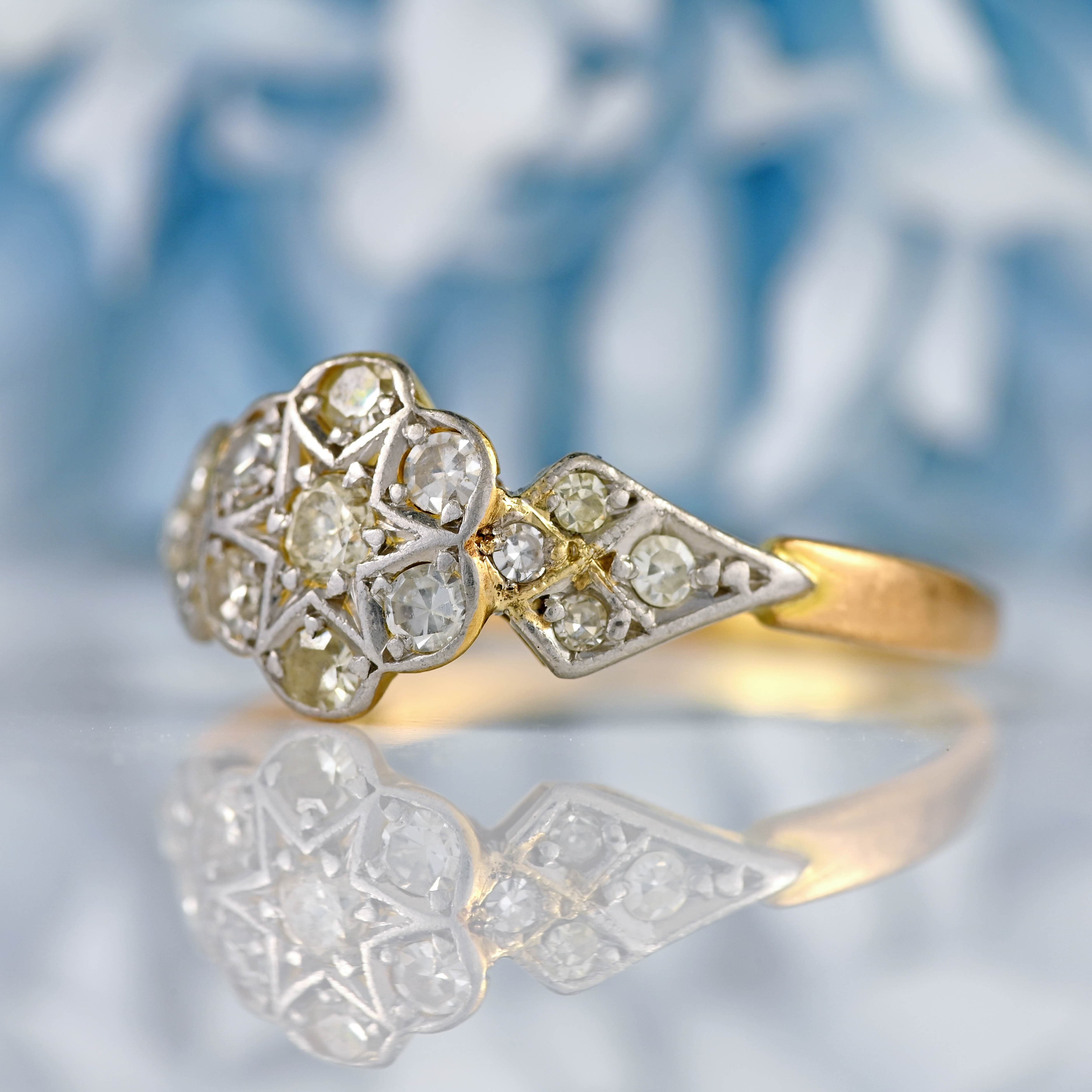 Ellibelle Jewellery Art Deco 18ct Gold & Platinum Diamond Daisy Ring