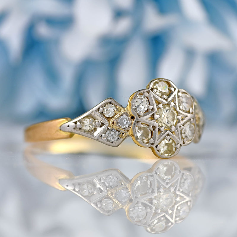 Ellibelle Jewellery Art Deco 18ct Gold & Platinum Diamond Daisy Ring