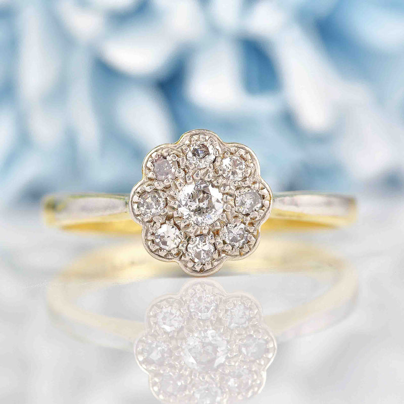 Ellibelle Jewellery Art Deco 18ct Gold & Platinum Diamond Daisy Ring