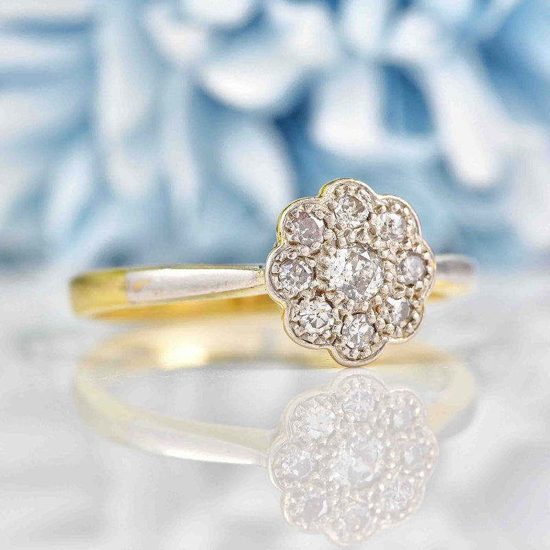 Ellibelle Jewellery Art Deco 18ct Gold & Platinum Diamond Daisy Ring