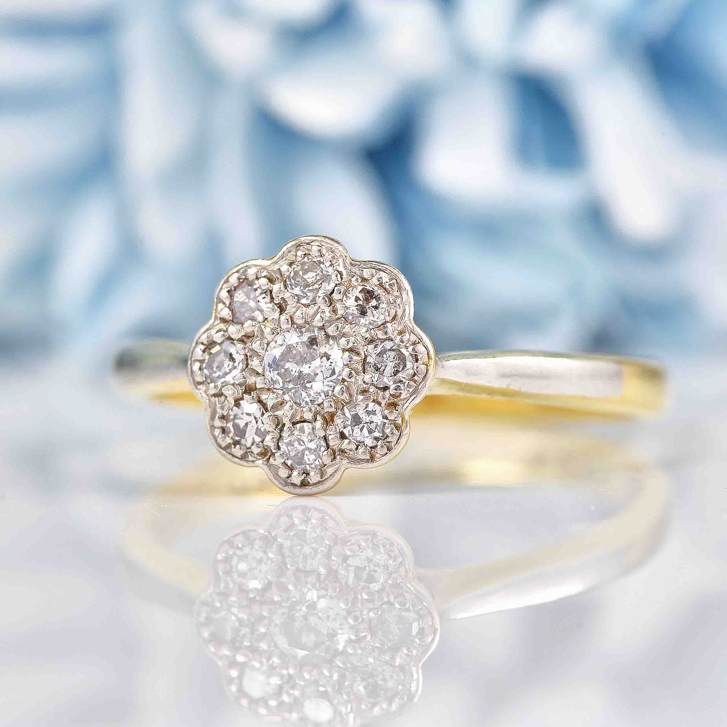 Ellibelle Jewellery Art Deco 18ct Gold & Platinum Diamond Daisy Ring