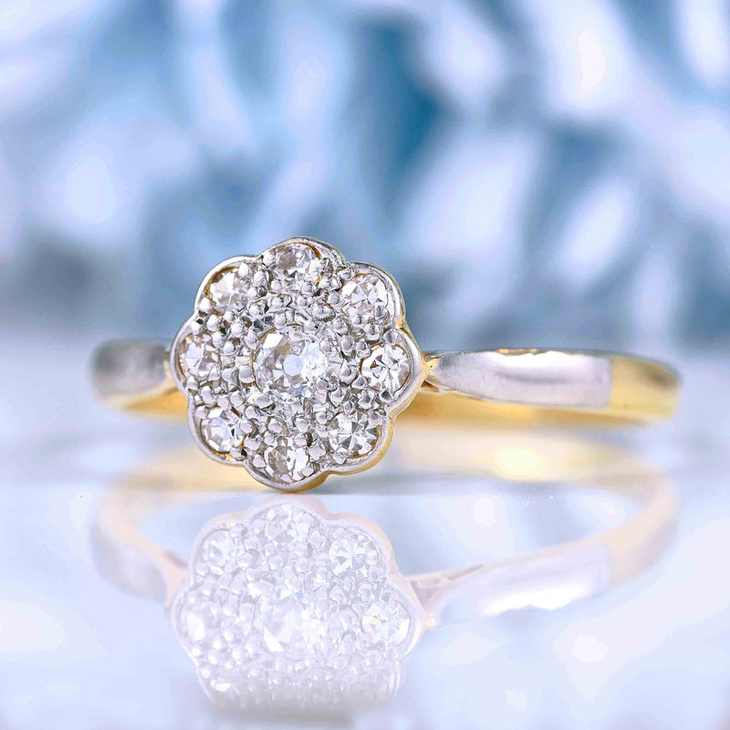 Ellibelle Jewellery Art Deco 18ct Gold & Platinum Diamond Daisy Ring