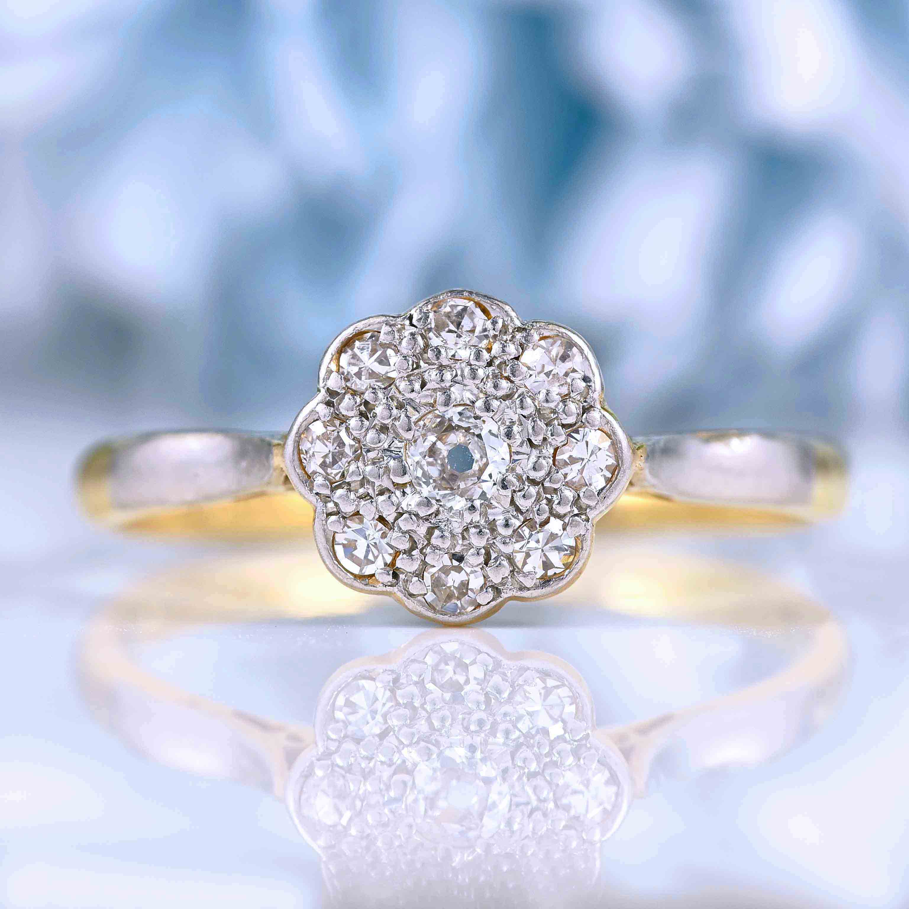 Ellibelle Jewellery Art Deco 18ct Gold & Platinum Diamond Daisy Ring