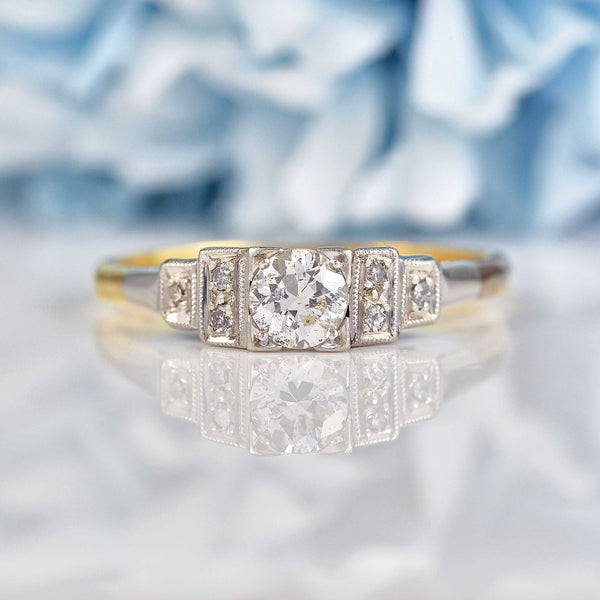 Ellibelle Jewellery Art Deco 18ct Gold & Platinum Diamond Engagement Ring (0.36cts)