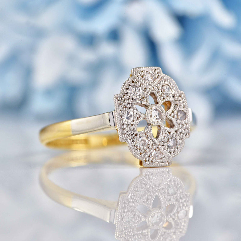 Ellibelle Jewellery Art Deco 18ct Gold & Platinum Diamond Panel Ring