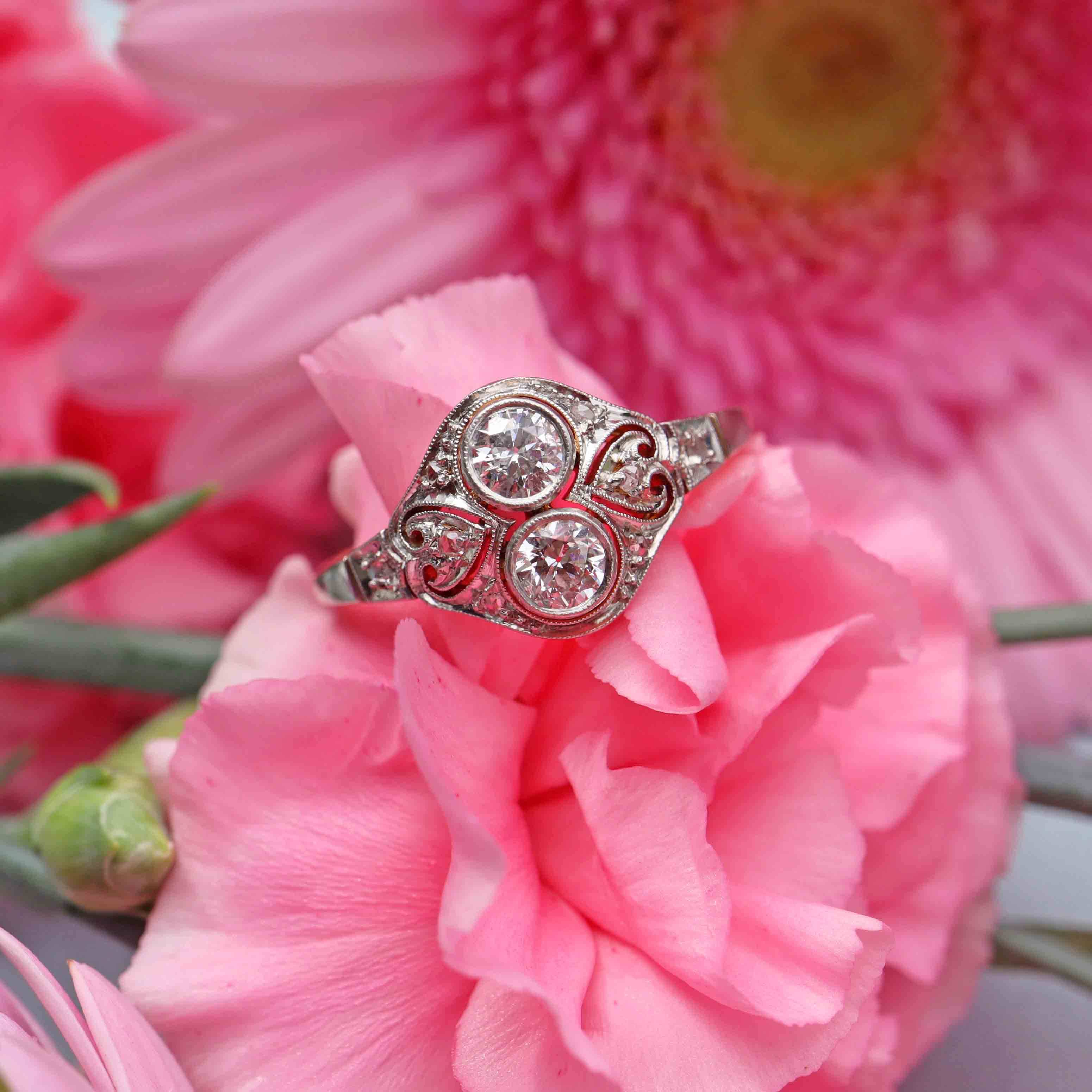 Ellibelle Jewellery Art Deco 18ct Gold & Platinum Diamond Ring (0.50cts)