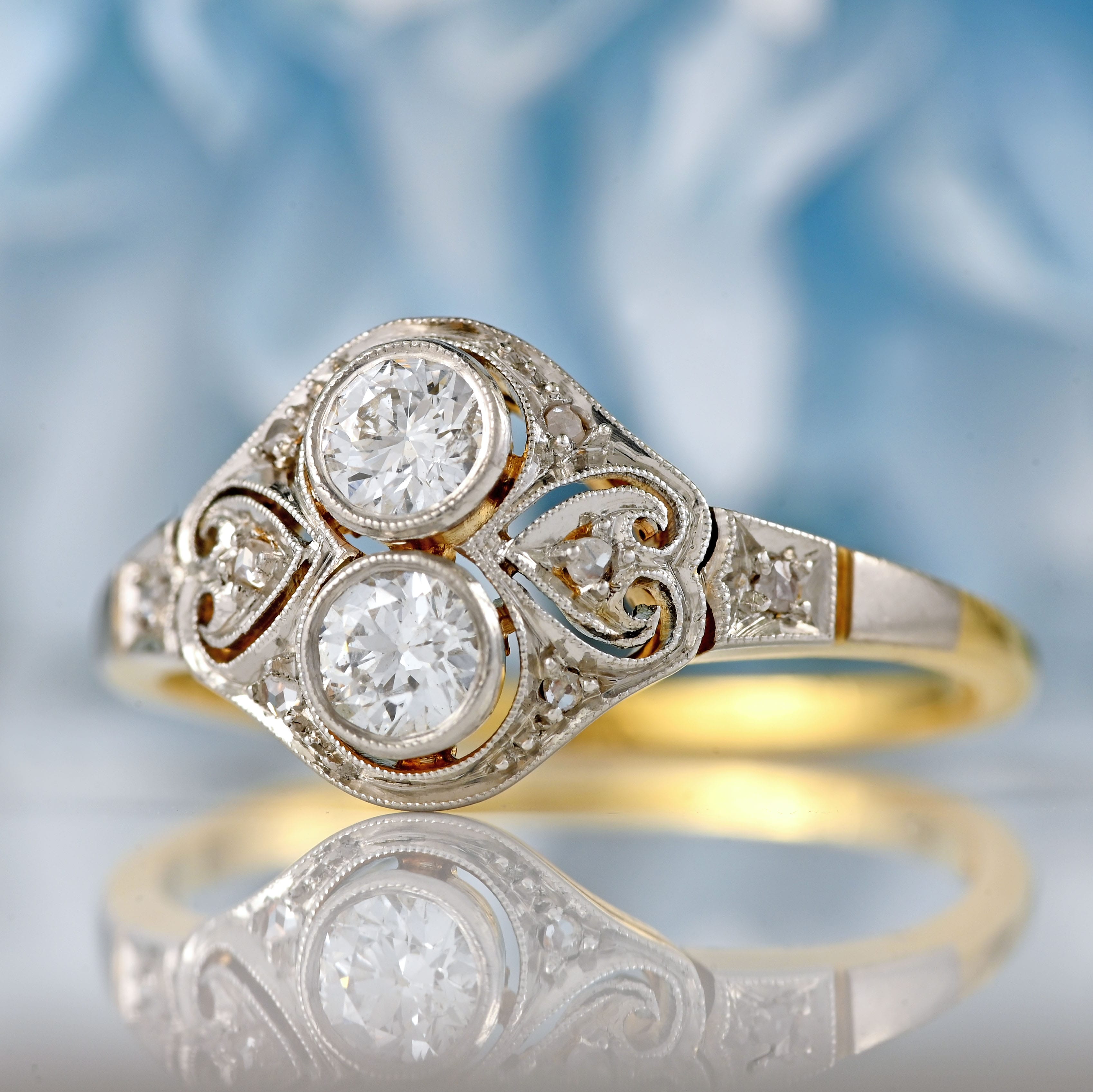 Ellibelle Jewellery Art Deco 18ct Gold & Platinum Diamond Ring (0.50cts)