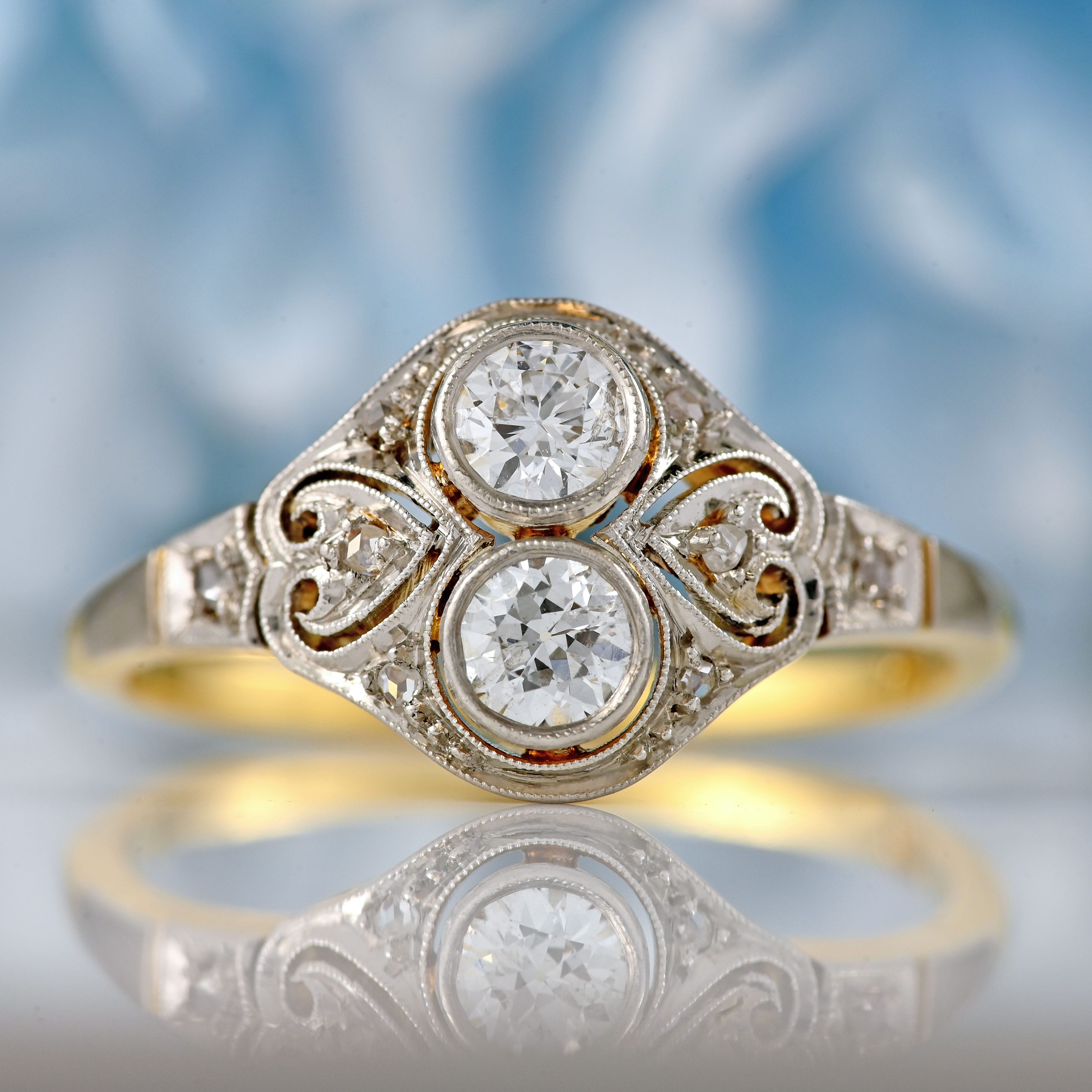 Ellibelle Jewellery Art Deco 18ct Gold & Platinum Diamond Ring (0.50cts)