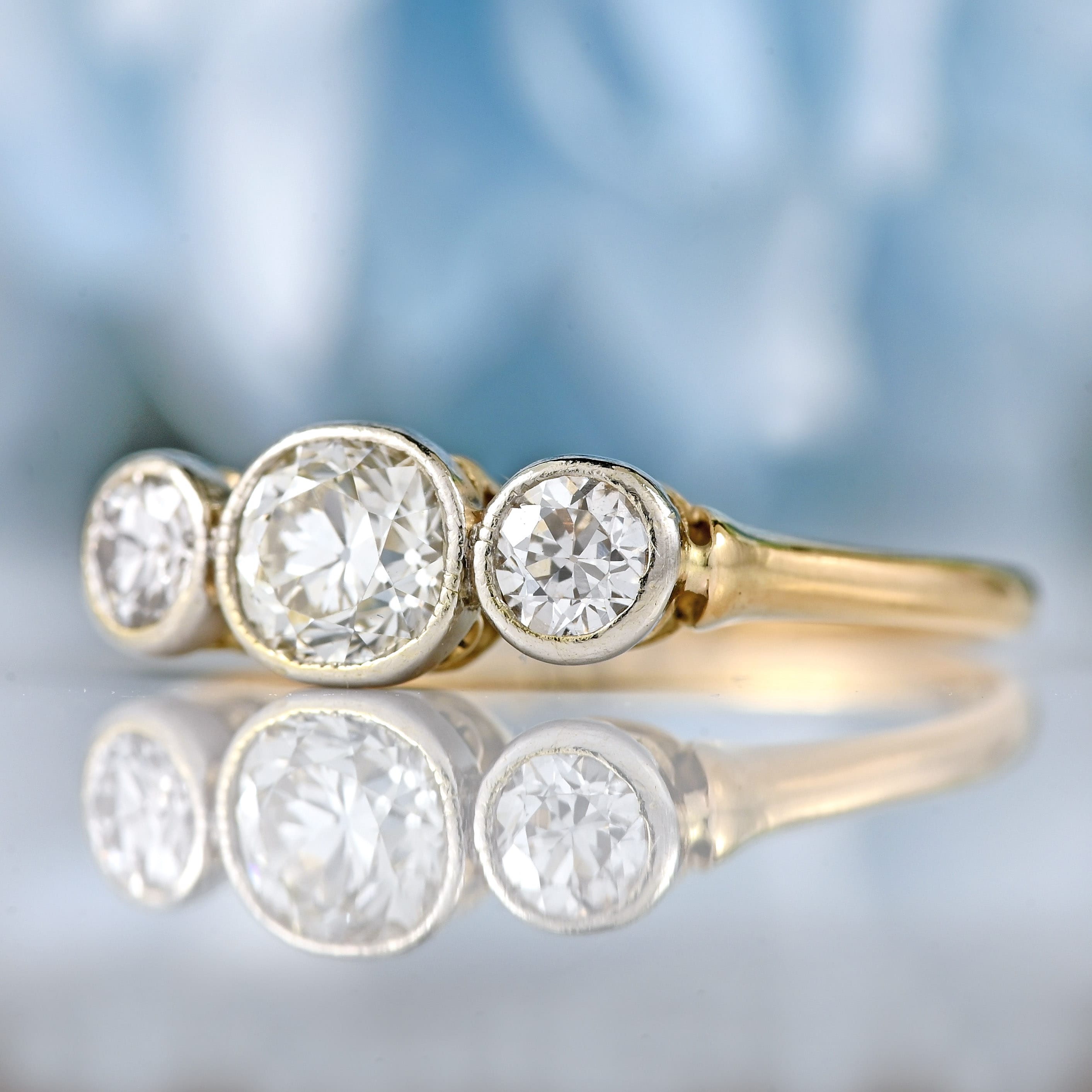 Ellibelle Jewellery Art Deco 18ct Gold & Platinum Diamond Three-Stone Engagement Ring (0.50cts)