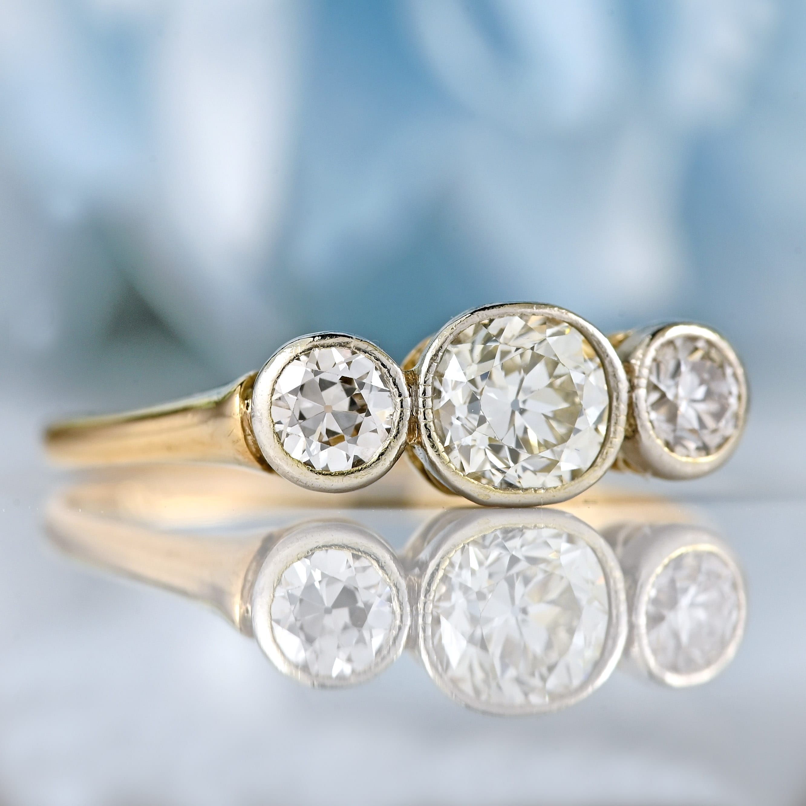 Ellibelle Jewellery Art Deco 18ct Gold & Platinum Diamond Three-Stone Engagement Ring (0.50cts)