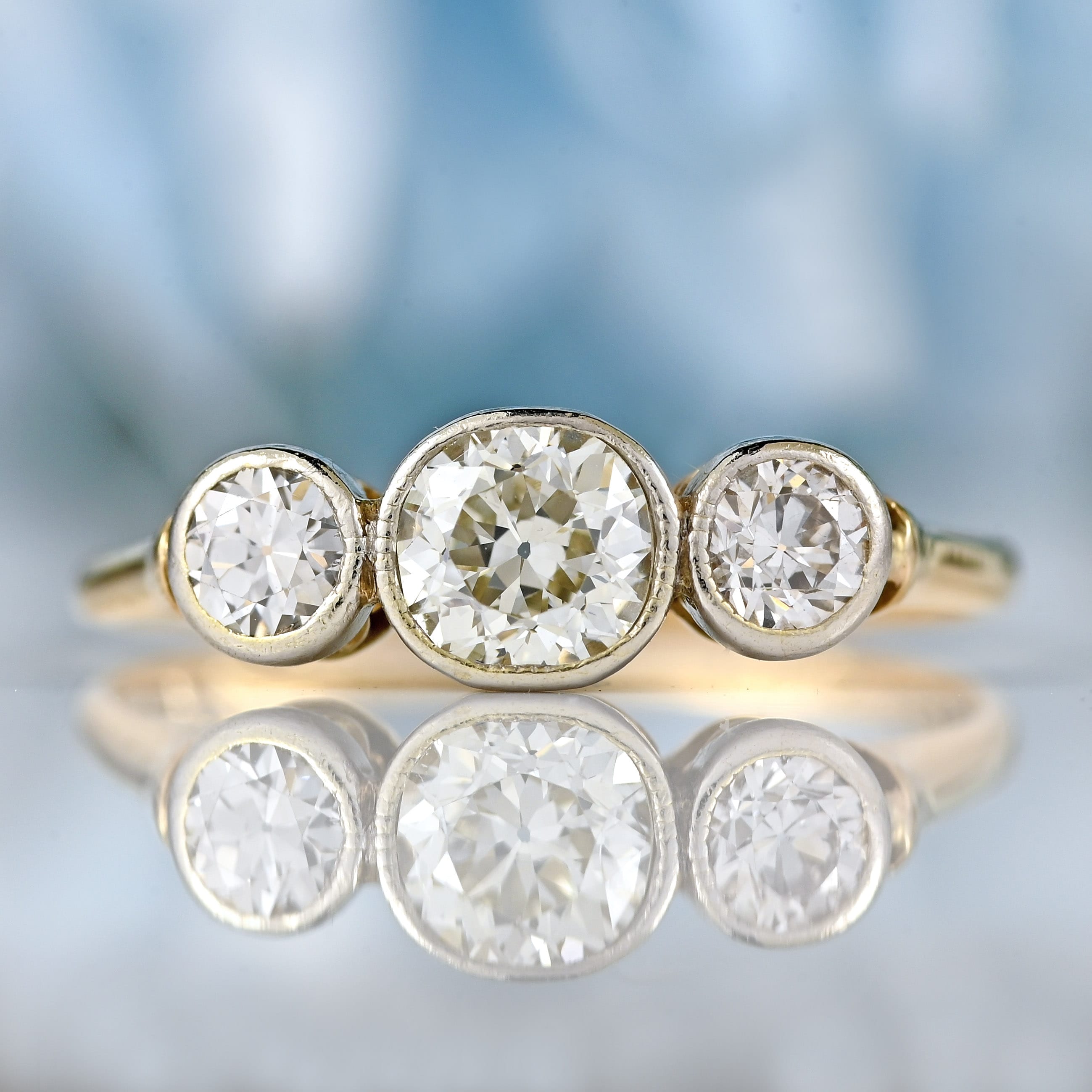 Ellibelle Jewellery Art Deco 18ct Gold & Platinum Diamond Three-Stone Engagement Ring (0.50cts)
