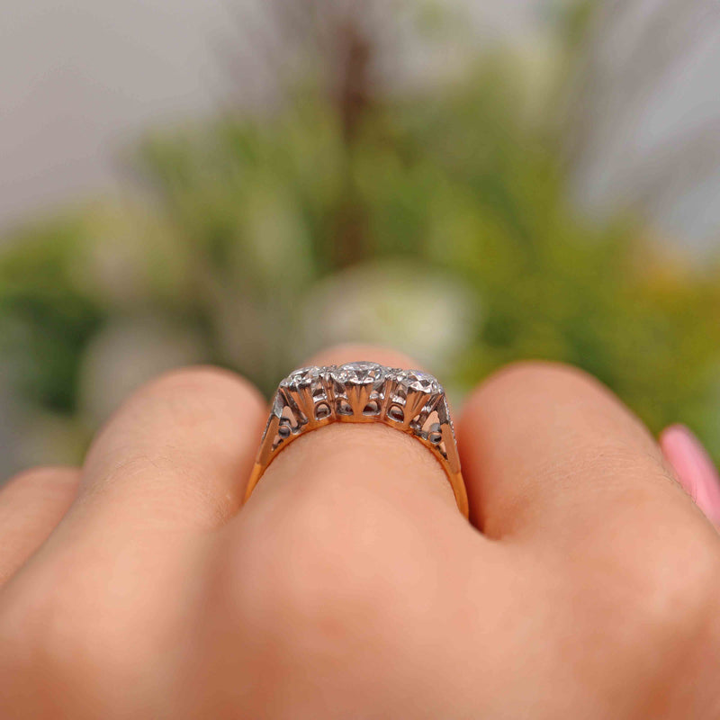 Ellibelle Jewellery Art Deco 18ct Gold & Platinum Diamond Three-Stone Ring