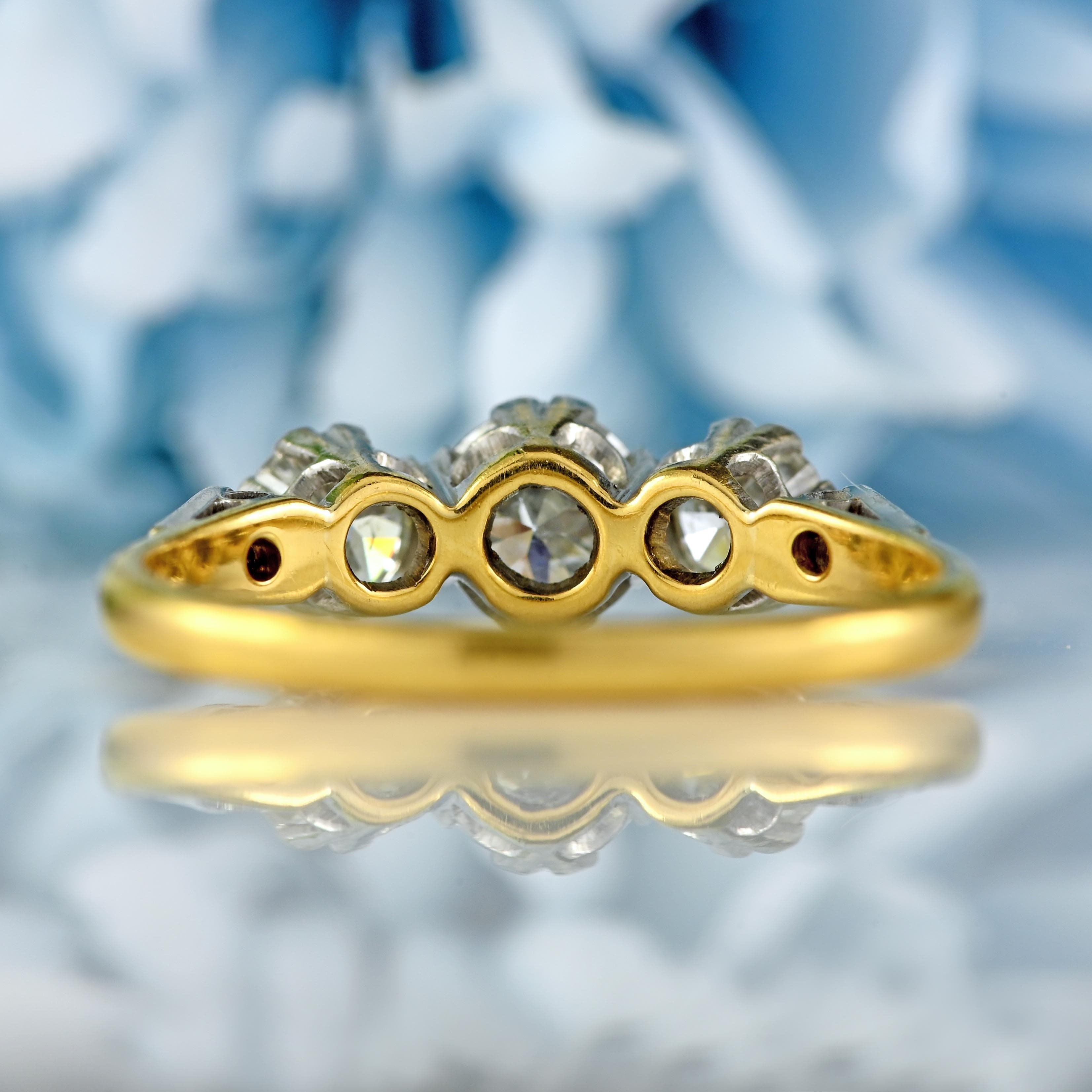 Ellibelle Jewellery Art Deco 18ct Gold & Platinum Diamond Three-Stone Ring