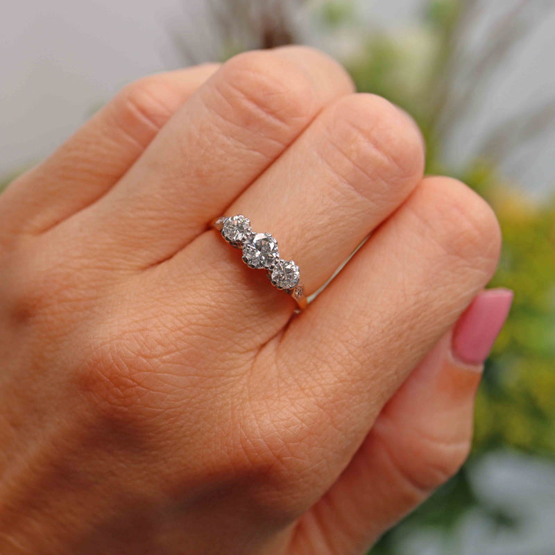 Ellibelle Jewellery Art Deco 18ct Gold & Platinum Diamond Three-Stone Ring