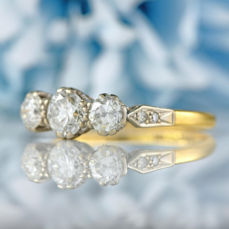 Ellibelle Jewellery Art Deco 18ct Gold & Platinum Diamond Three-Stone Ring