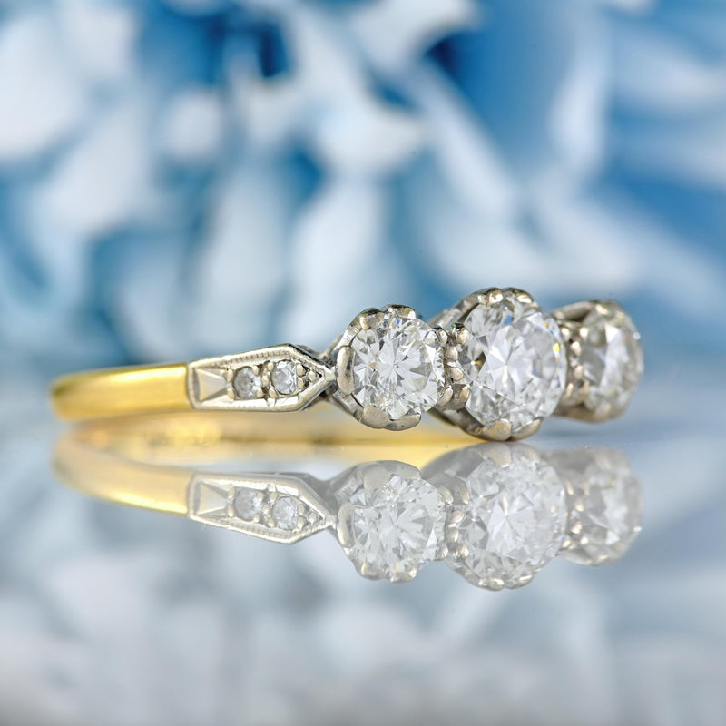 Ellibelle Jewellery Art Deco 18ct Gold & Platinum Diamond Three-Stone Ring