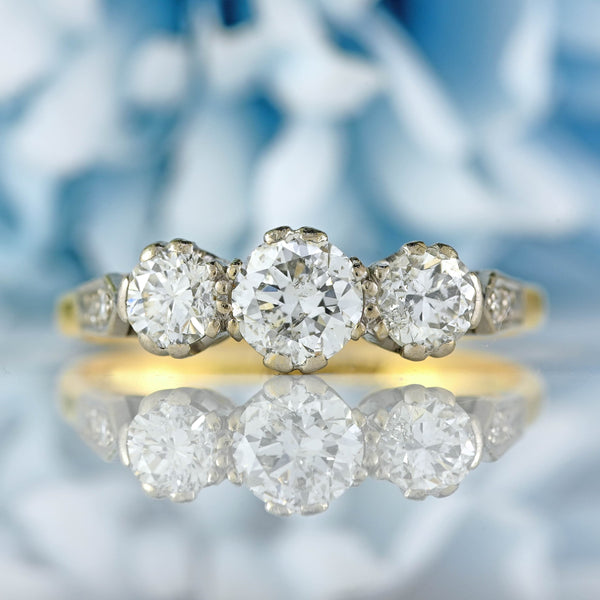 Ellibelle Jewellery Art Deco 18ct Gold & Platinum Diamond Three-Stone Ring