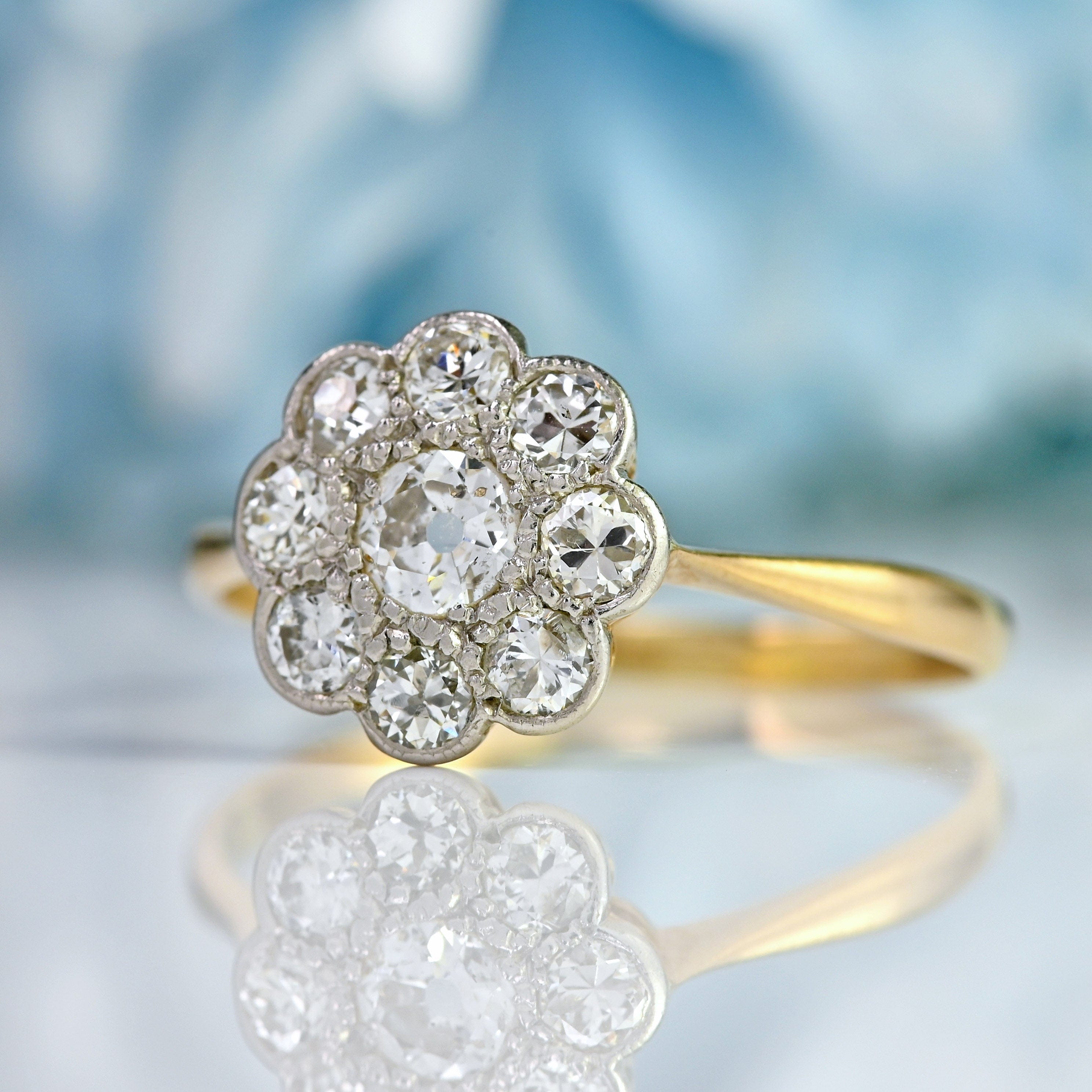 Ellibelle Jewellery Art Deco 18ct Gold & Platinum Nine-Stone Diamond Daisy Cluster Ring (0.55cts)