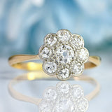 Ellibelle Jewellery Art Deco 18ct Gold & Platinum Nine-Stone Diamond Daisy Cluster Ring (0.55cts)