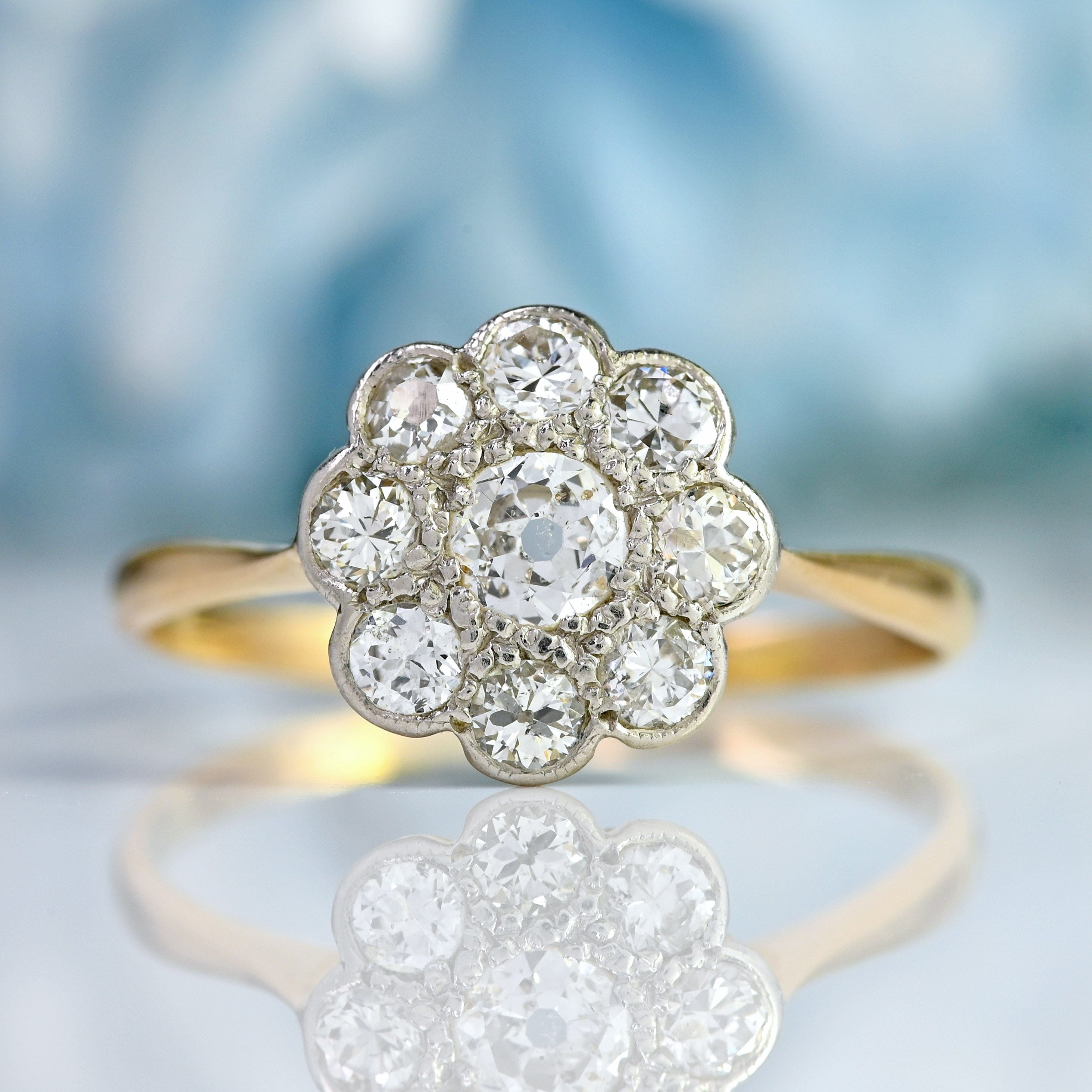 Ellibelle Jewellery Art Deco 18ct Gold & Platinum Nine-Stone Diamond Daisy Cluster Ring (0.55cts)