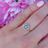 Ellibelle Jewellery Art Deco 18ct Gold & Platinum Old-Cut Diamond Daisy Cluster Ring