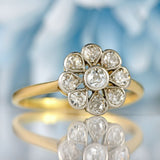 Ellibelle Jewellery Art Deco 18ct Gold & Platinum Old-Cut Diamond Daisy Cluster Ring