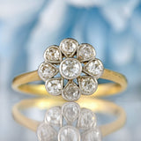 Ellibelle Jewellery Art Deco 18ct Gold & Platinum Old-Cut Diamond Daisy Cluster Ring