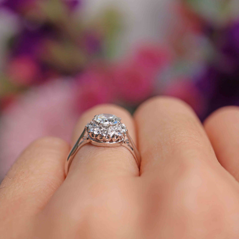 Ellibelle Jewellery Art Deco 18ct White Gold & Platinum Diamond Cluster Ring (0.85cts)
