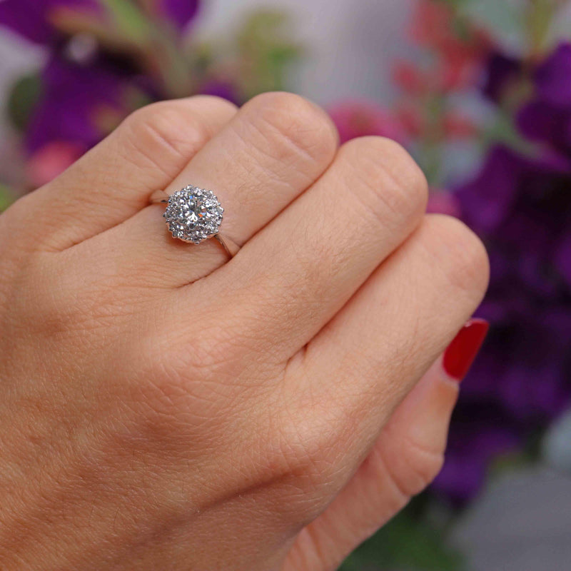 Ellibelle Jewellery Art Deco 18ct White Gold & Platinum Diamond Cluster Ring (0.85cts)