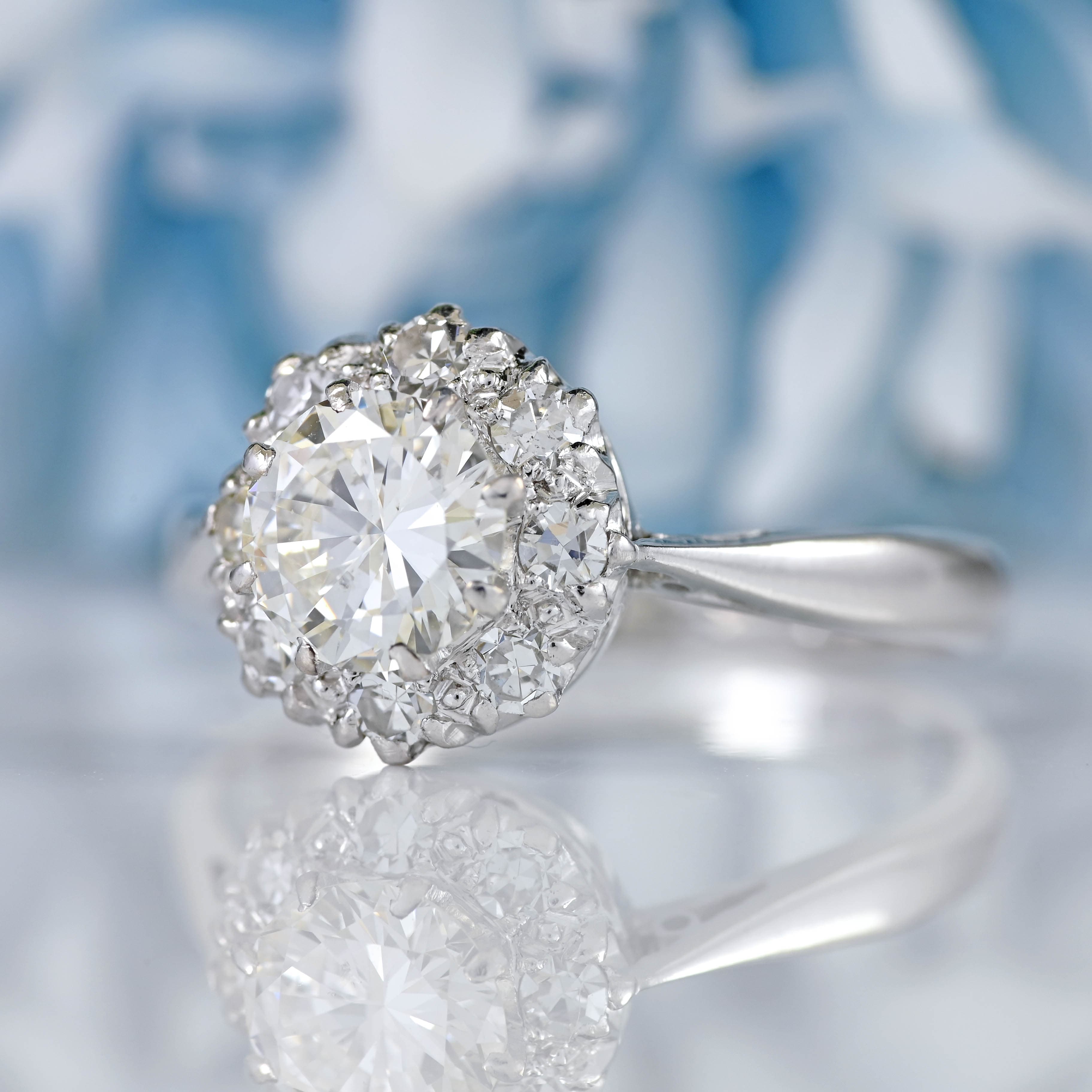 Ellibelle Jewellery Art Deco 18ct White Gold & Platinum Diamond Cluster Ring (0.85cts)