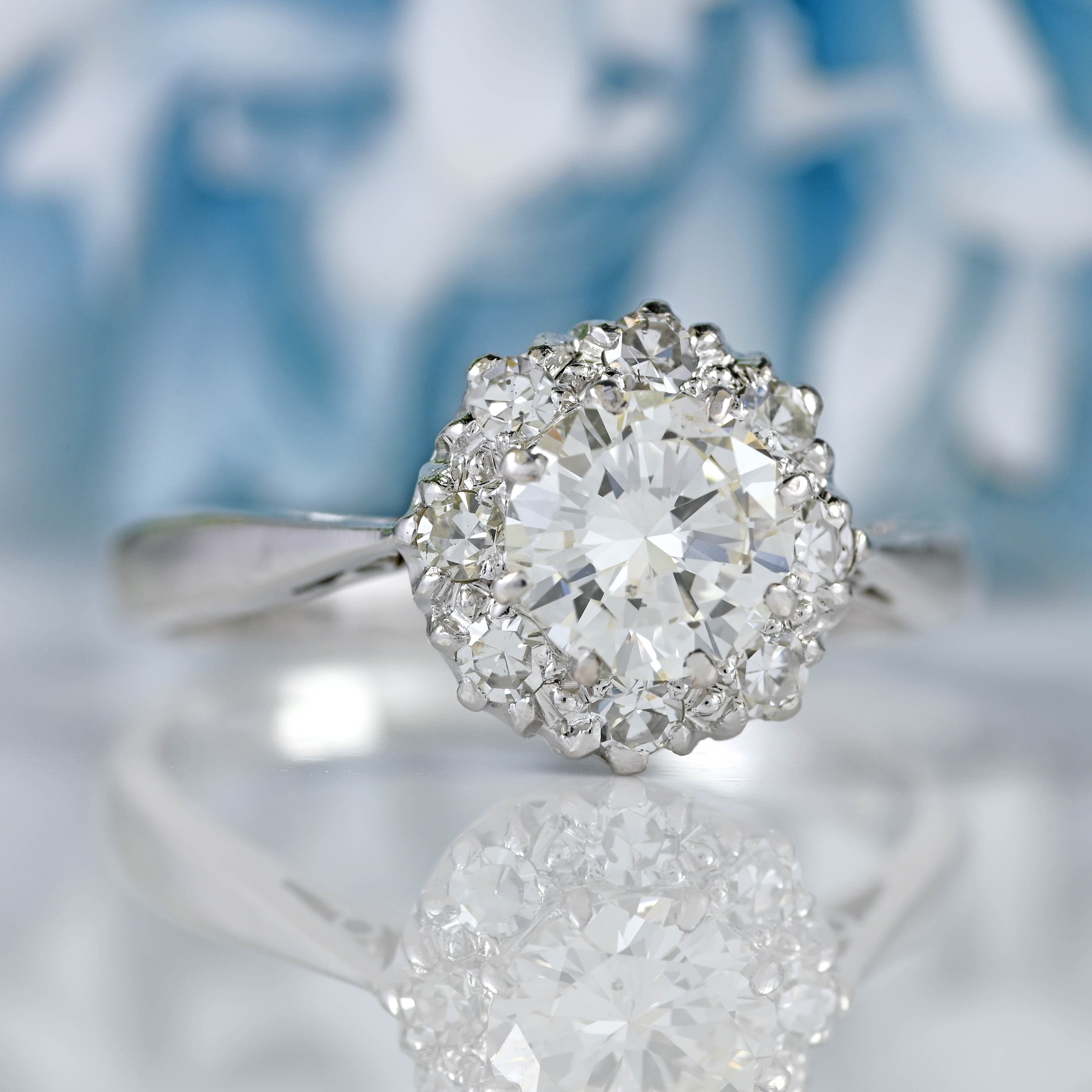 Ellibelle Jewellery Art Deco 18ct White Gold & Platinum Diamond Cluster Ring (0.85cts)